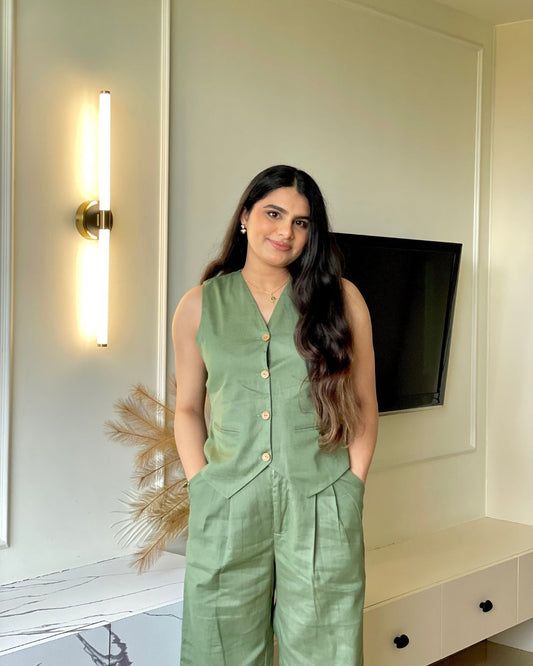 Sage Green Vest Pant Co Ord Set