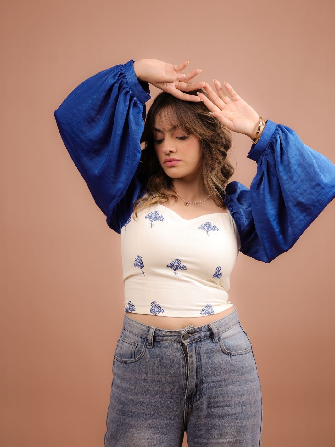 Crop Top featuring delicate yarrow flower embroidery and a flattering sweetheart neck.
