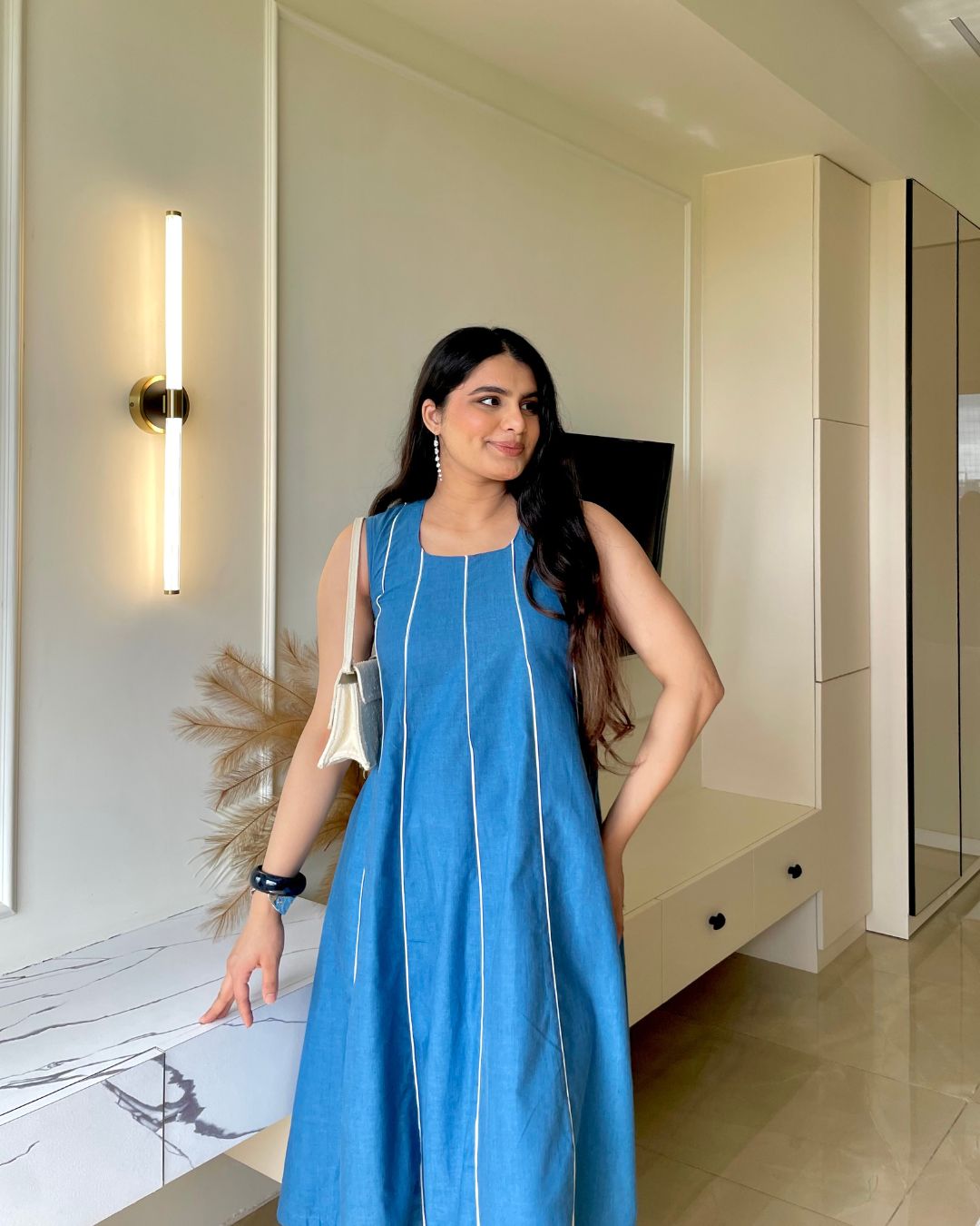 Indigo Blue Pipin Sleeveless Midi Dress