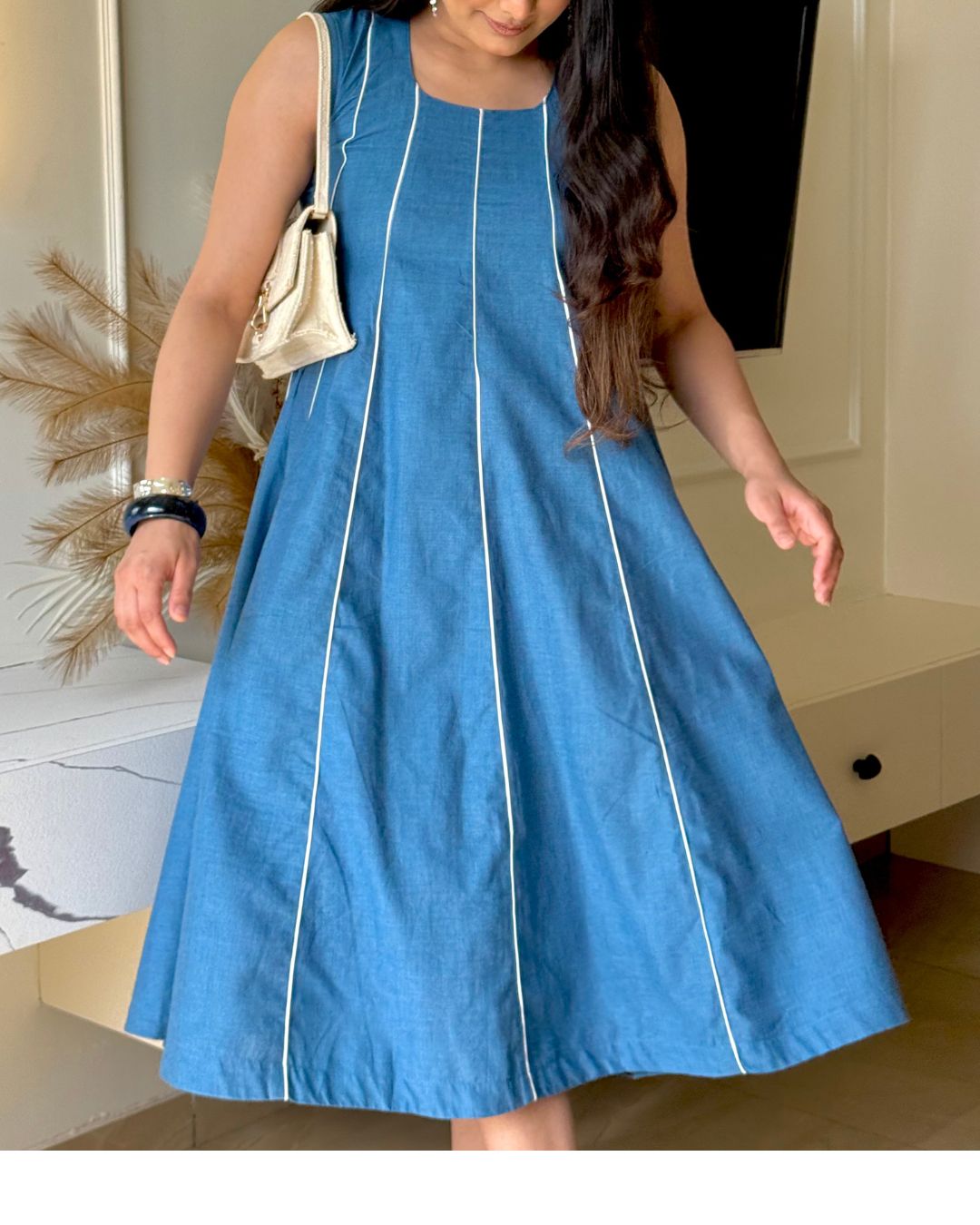 Indigo Blue Pipin Sleeveless Midi Dress