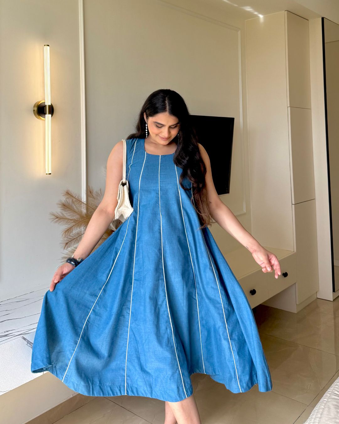 Indigo Blue Pipin Sleeveless Midi Dress