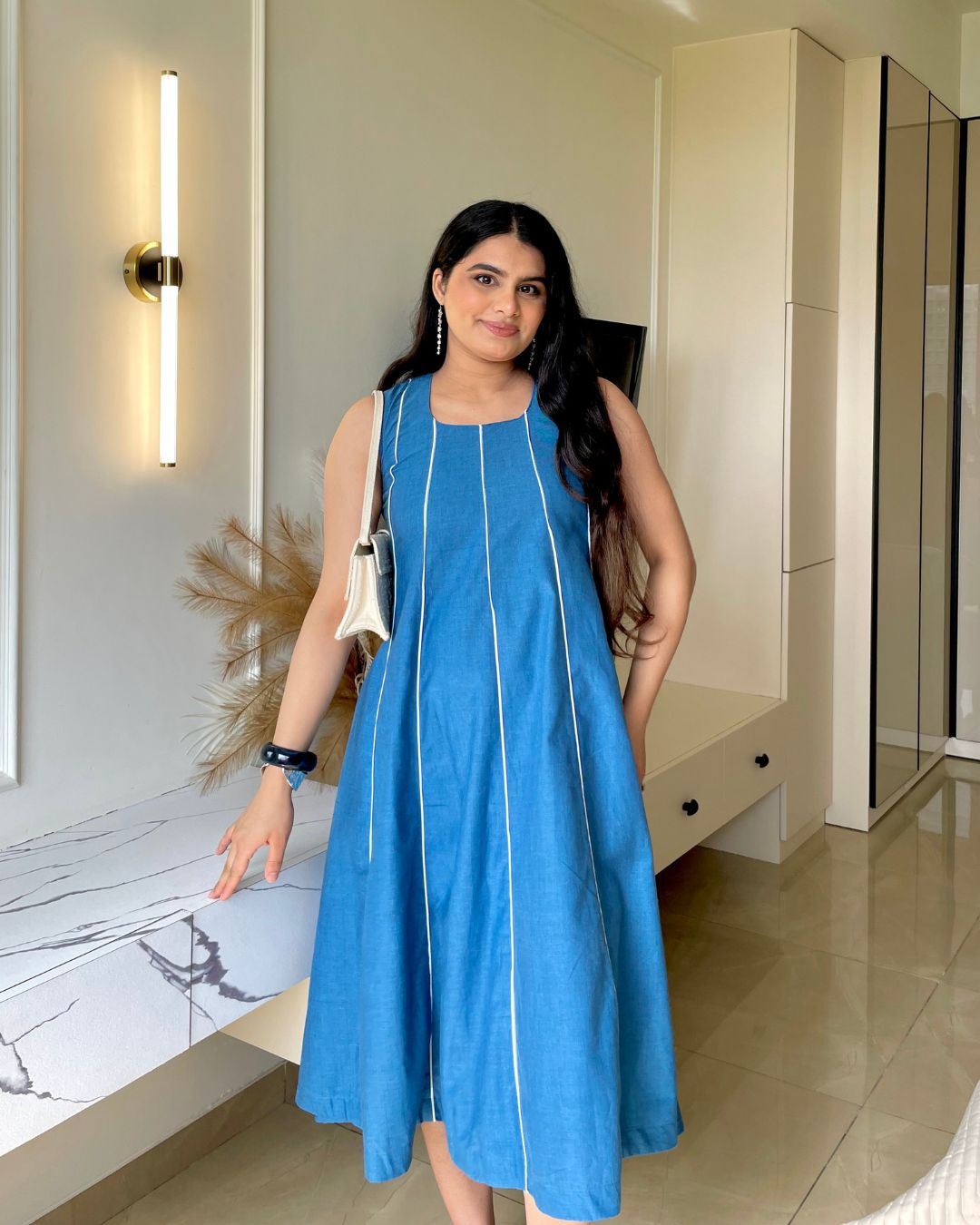 Indigo Blue Pipin Sleeveless Midi Dress