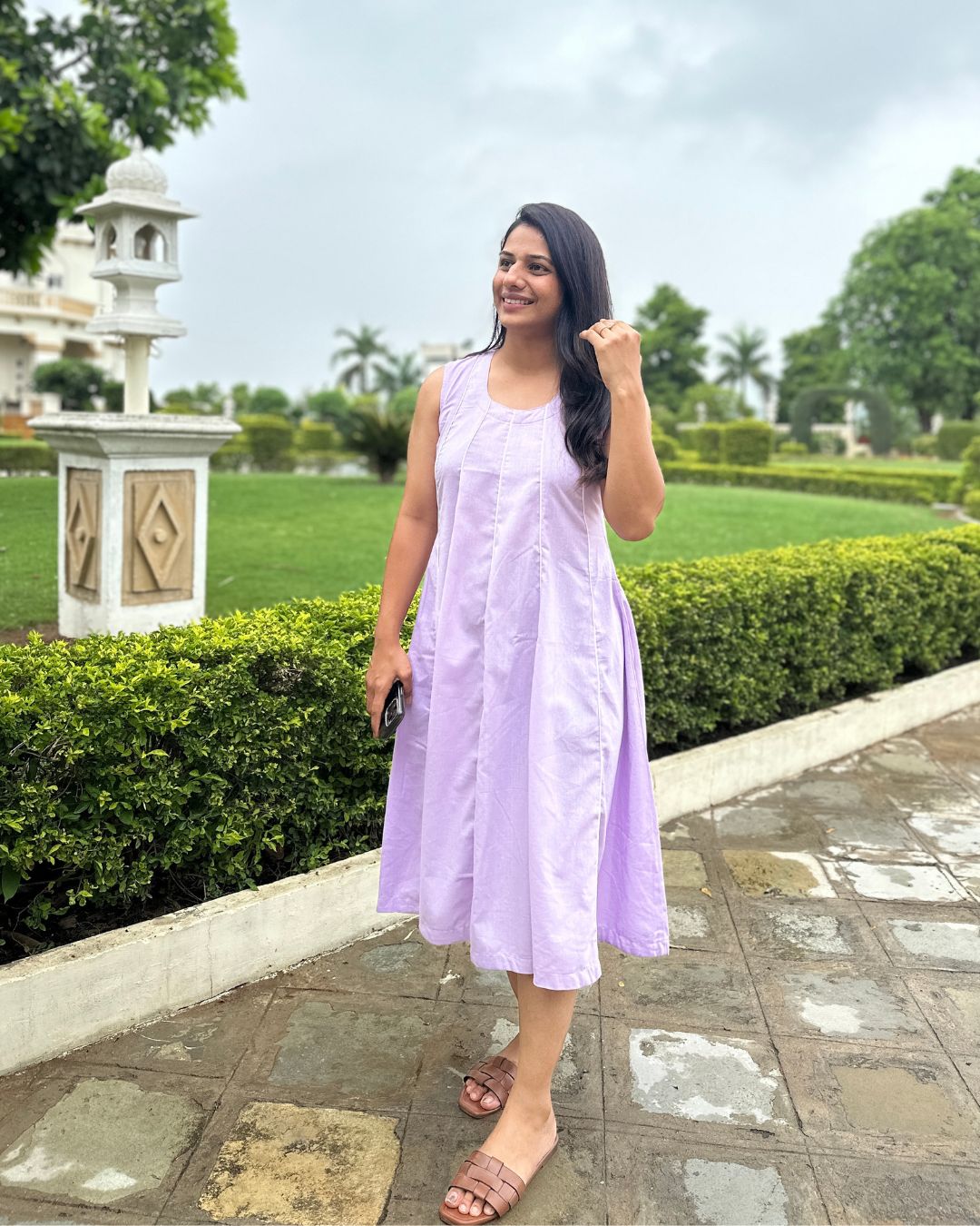 midi lilac dress Poplin Fit and Flare Faux Wrap Midi Dress Sheer Lilac