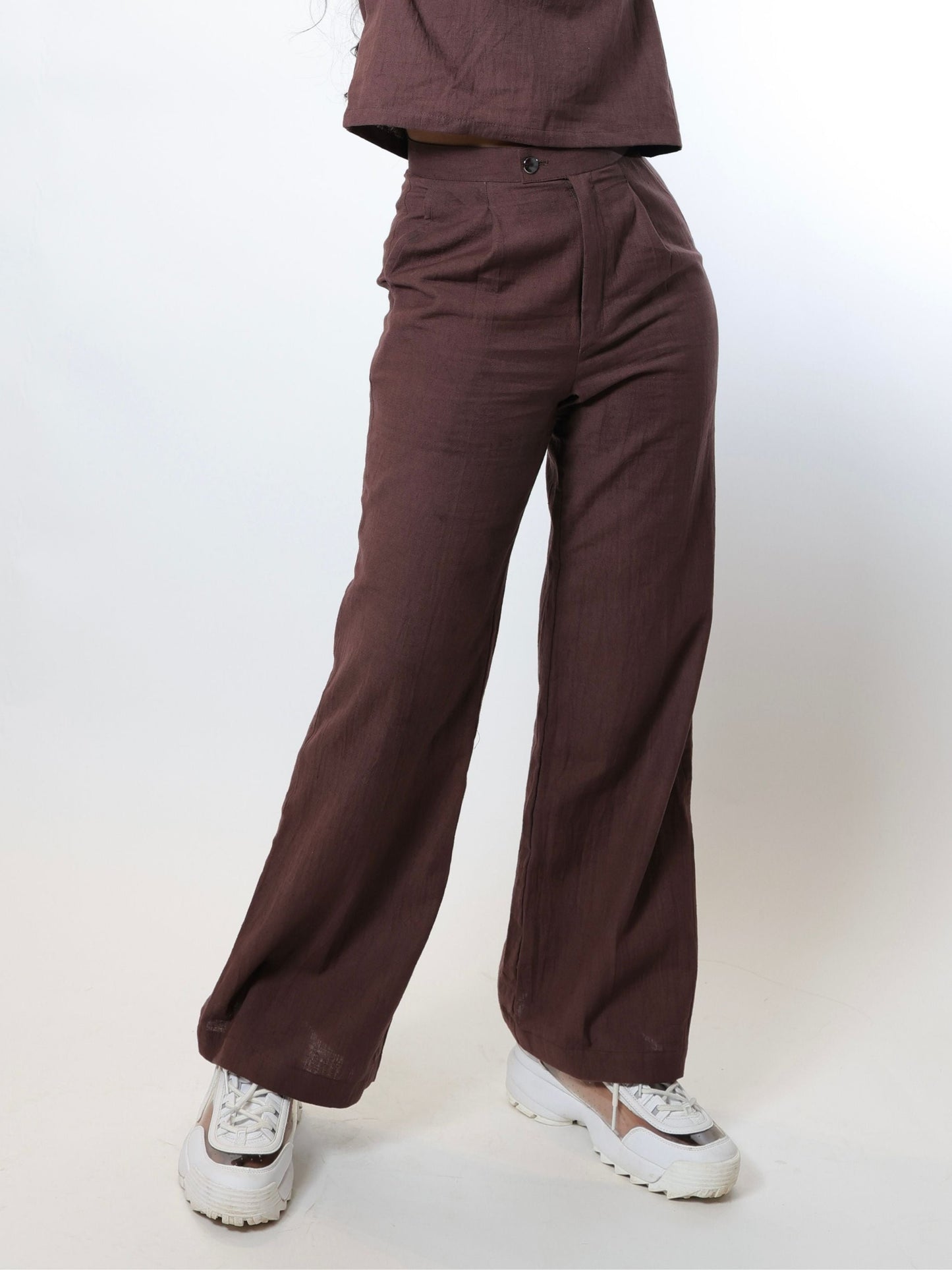 Bark brown co-ord set, two-piece brown outfit with top and pants, perfect for casual wear or office workwear.