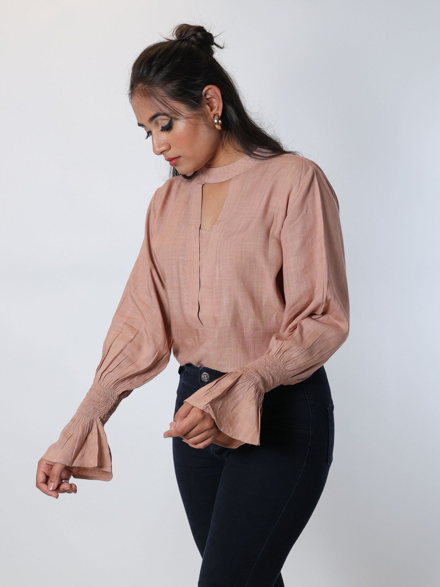 Sandy Brown Long Blouse Top is a gorgeous, smocked sleeve top, with a soft and comfortable feel.