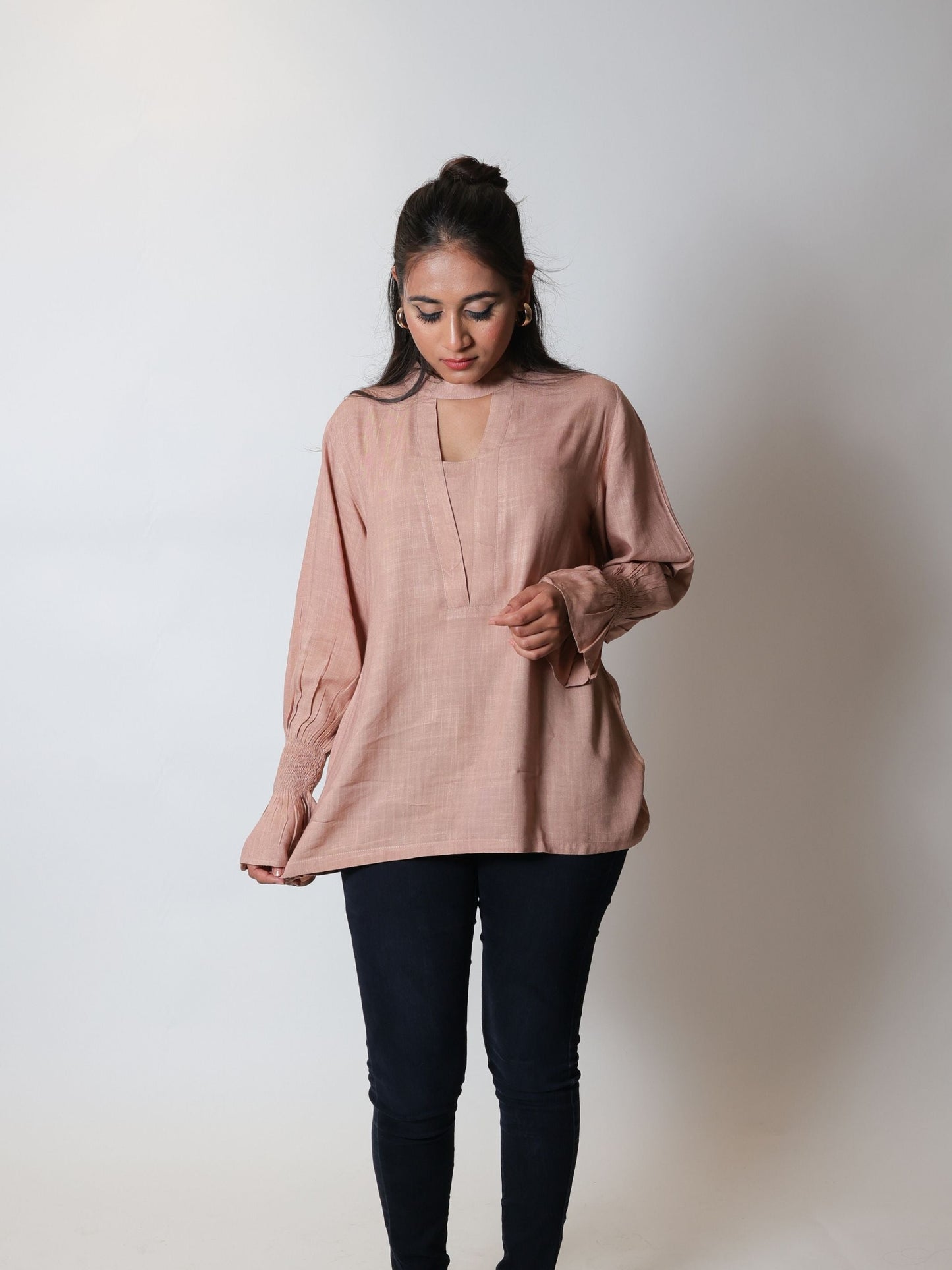 Sandy Brown Long Blouse Top is a gorgeous, smocked sleeve top, with a soft and comfortable feel.