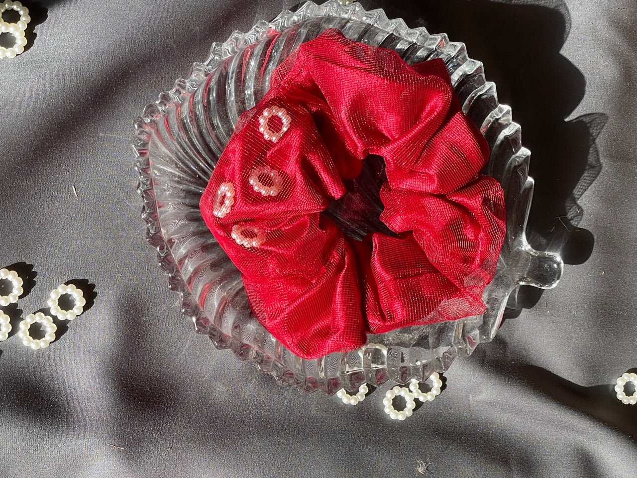 Lights on scrunchies for women, decorative hair accessories with beads, fun and stylish for parties, festivals, or night events.