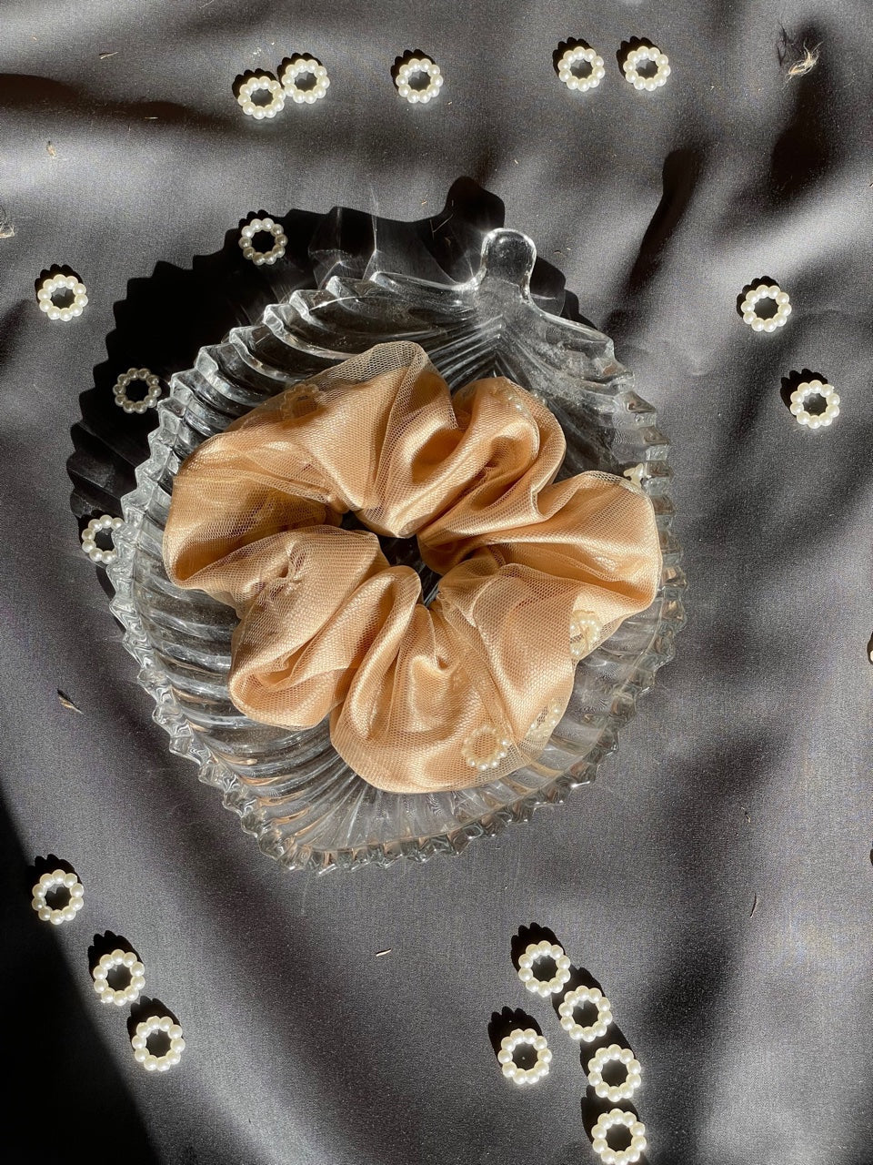 Lights on scrunchies for women, decorative hair accessories with beads, fun and stylish for parties, festivals, or night events.