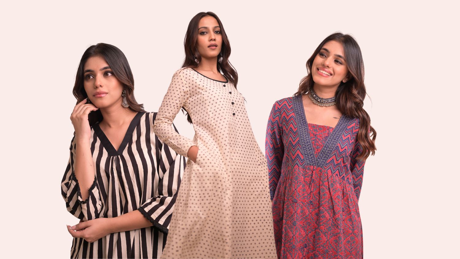 Traditional block print suits from R&Y Apparel featuring handcrafted ethnic designs