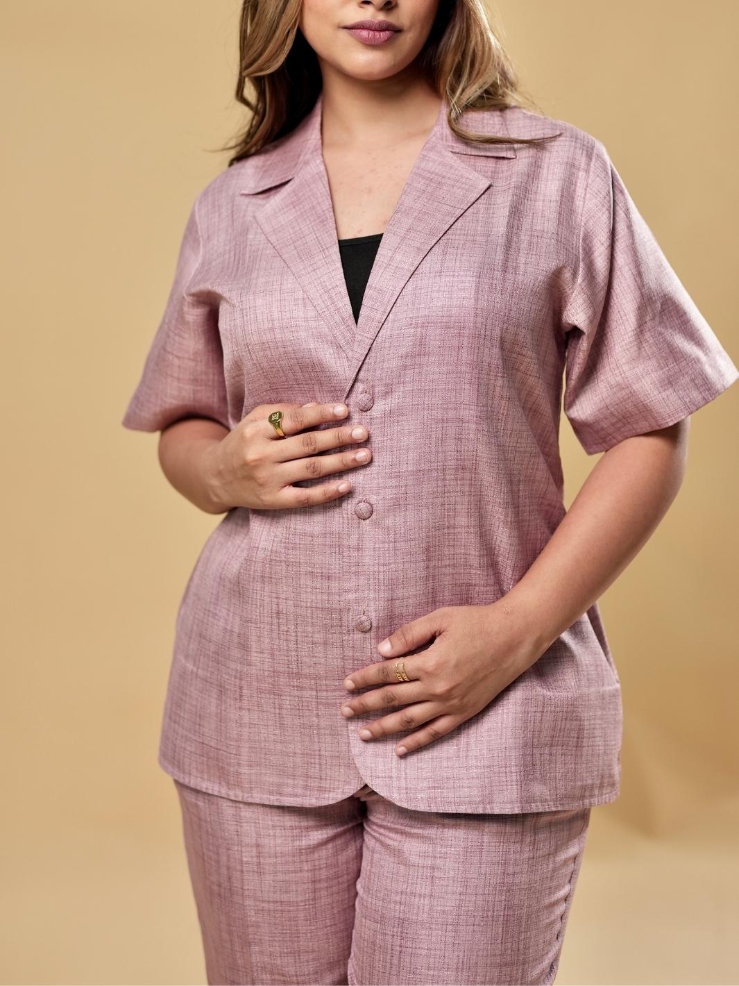 City Girl Pink Coat Pant Co-Ord Set featuring a stylish pink coat and matching pants, perfect for urban outings and sophisticated casual looks. This fashionable two-piece set is designed for women who embrace modern style.