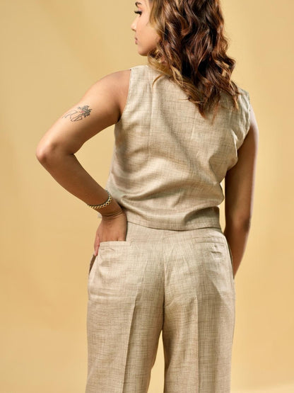 Bare It All Beige Vest Pant Co Ord Set