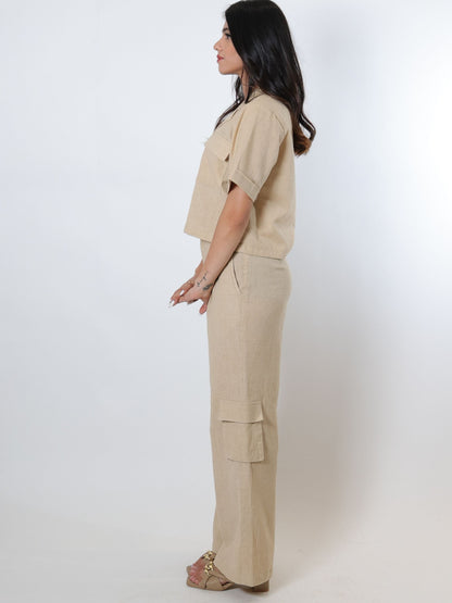 Sand Beige Shirt Cargo Pant Co Ord Set