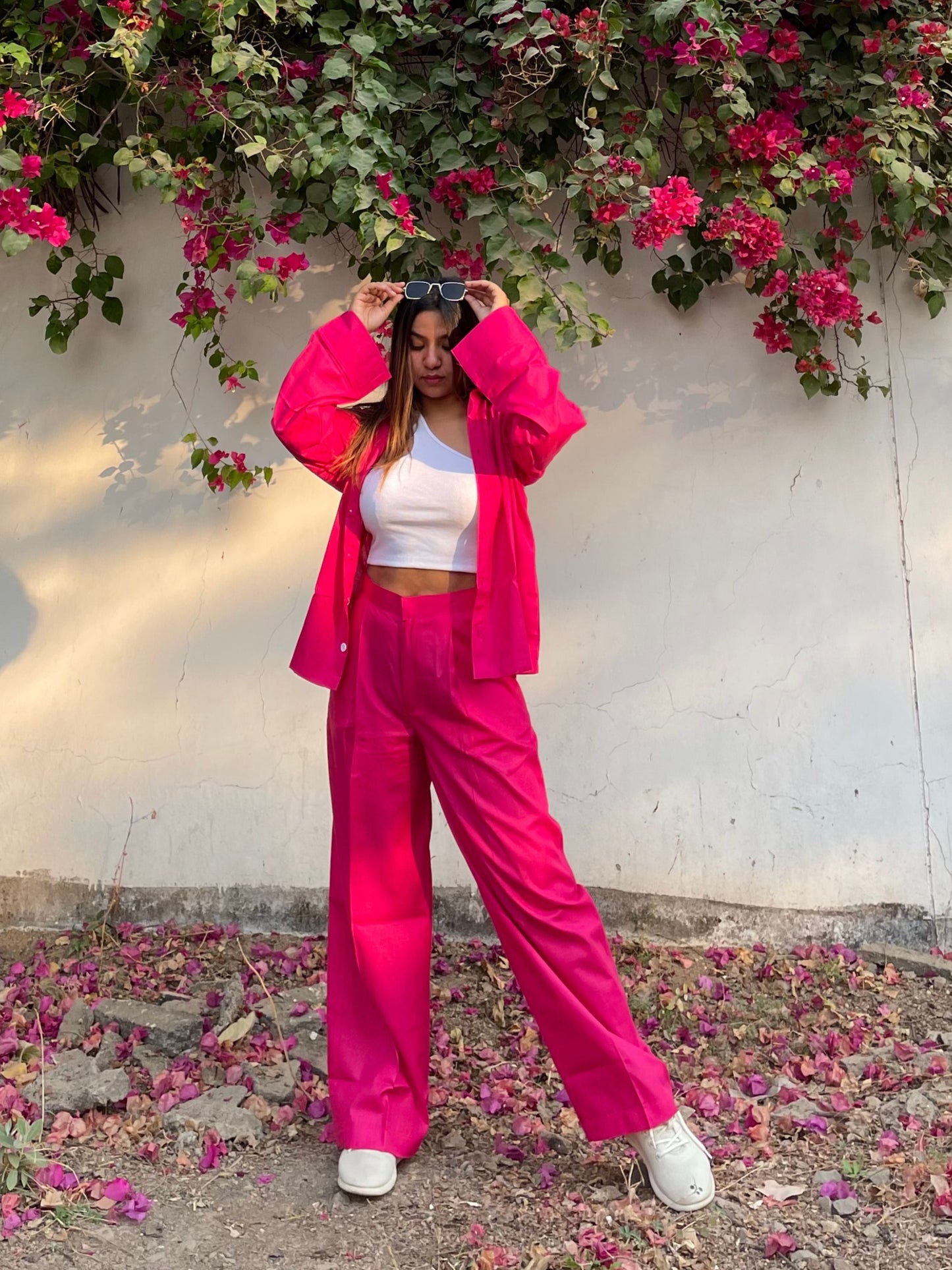 Fuchsia Pink Shirt Pant Co-Ord Set