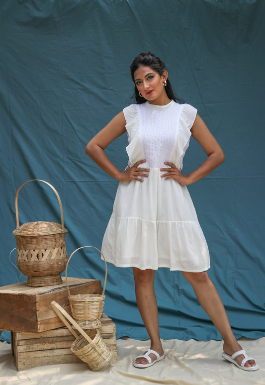 Cream Ruffle Round Dress featuring delicate ruffle details and a flattering round neckline, ideal for summer parties, garden events, or everyday wear. This stylish dress combines comfort and elegance, making it a must-have for your wardrobe.